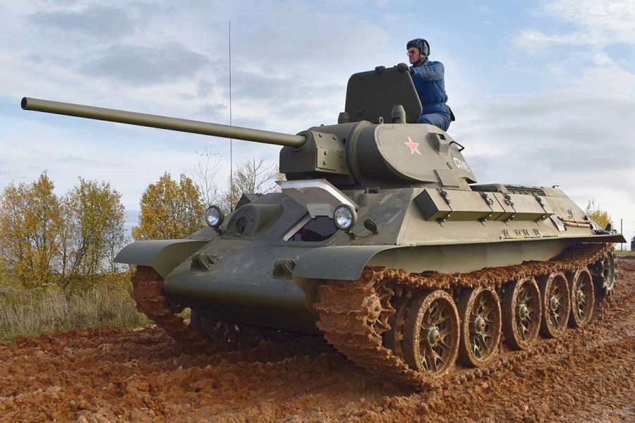 Riding and shooting on the T-34-57 tank